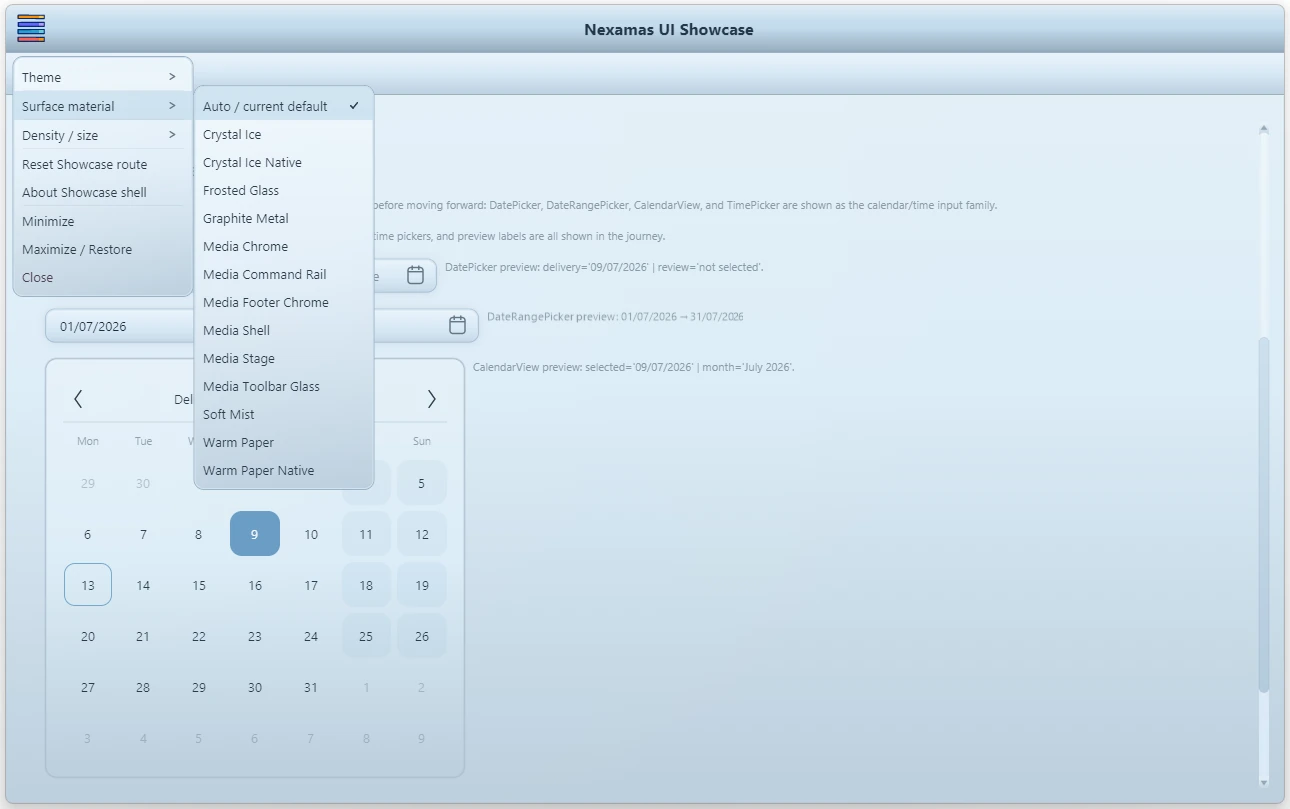 Nexamas UI material selection