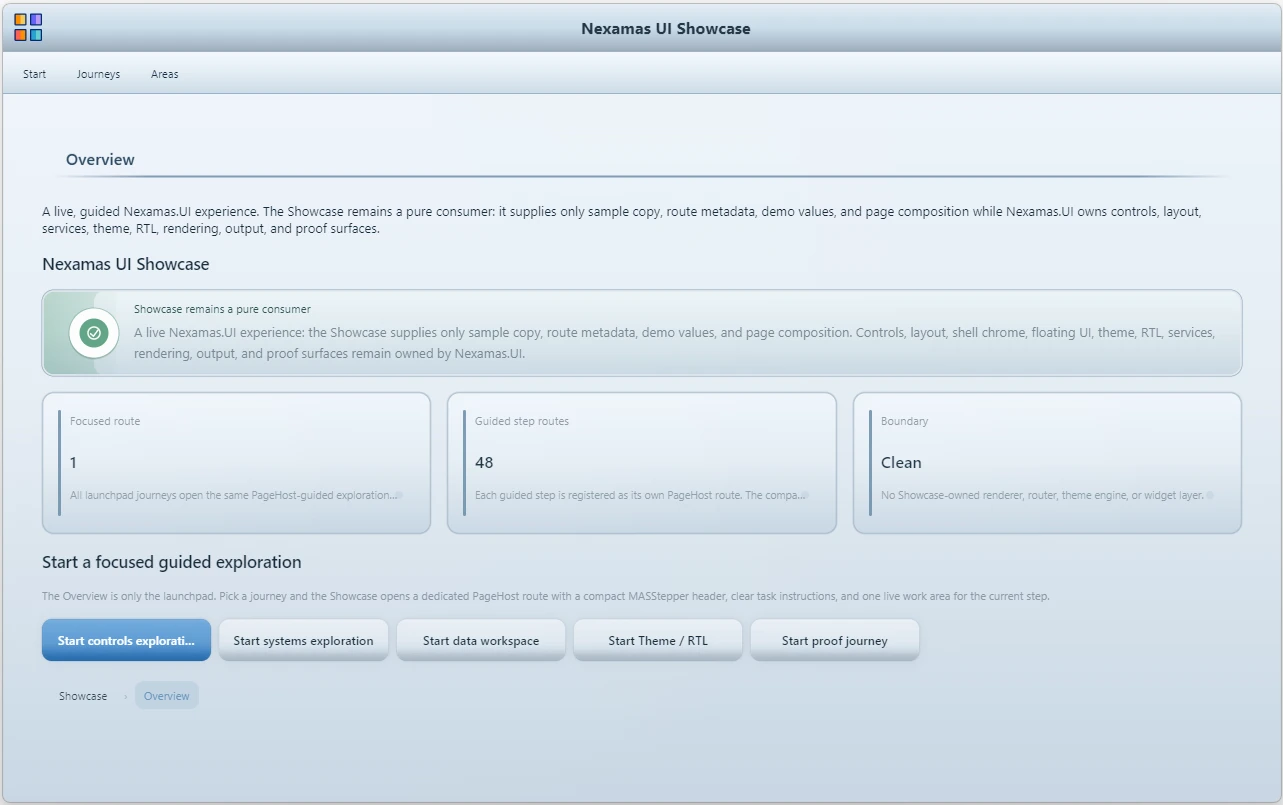 Nexamas UI overview