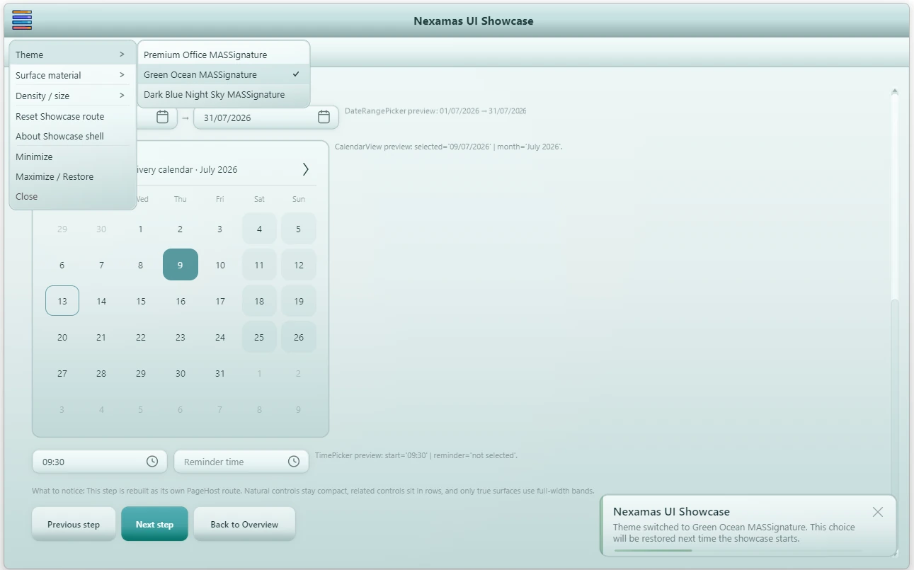 Nexamas UI theme selection